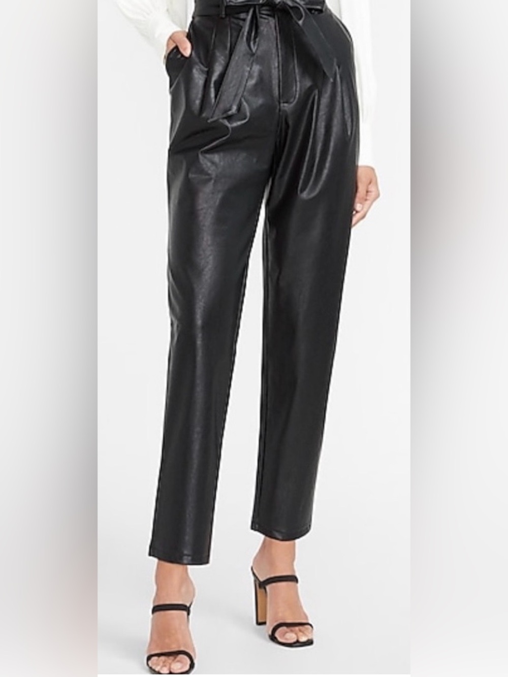 Express Black Faux Leather Straight Leg Pants with Sash Tie Belt. Size M